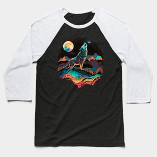 Retro Howling Wolf Spirit Colorful Baseball T-Shirt